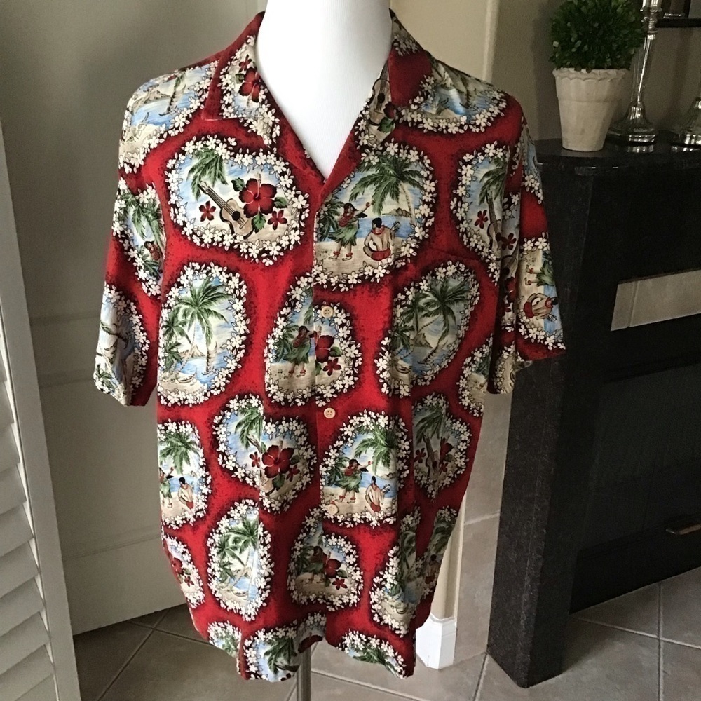 Hawaiian Shirt 2XL 100% Cotton Men's Hula Girls Red Beach Hana Fashion Vintage - Picture 5 of 12